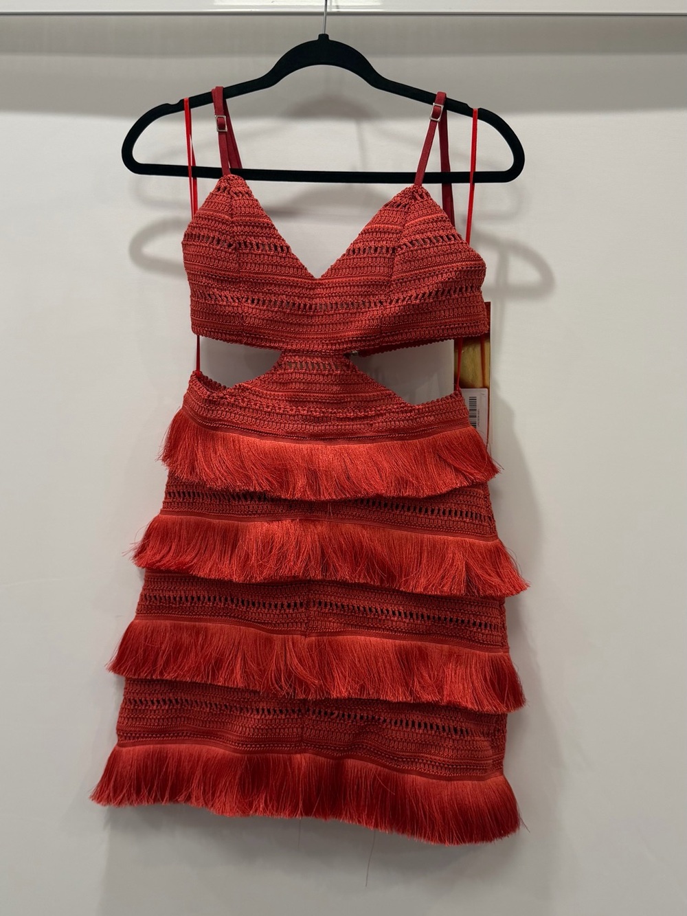 PatBO Red Crochet Fringe Mini Dress